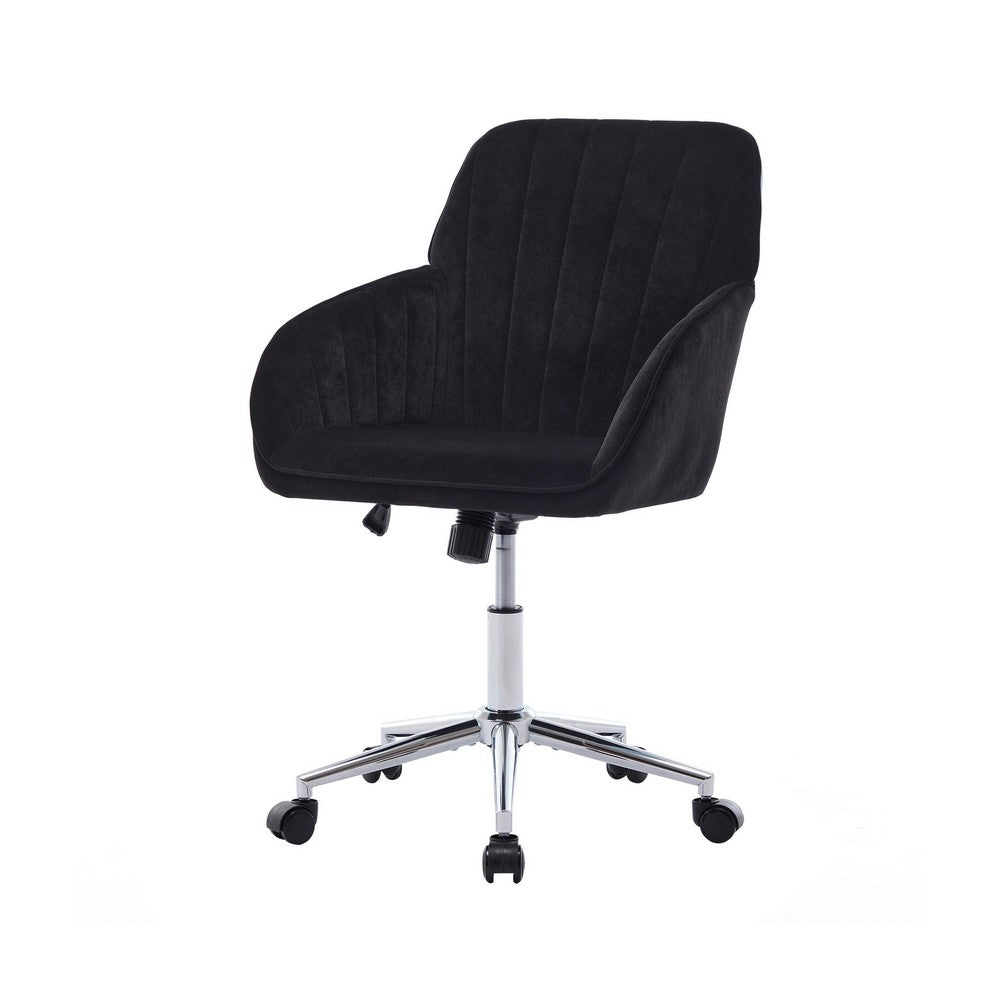 Kena Swivel Office Chair, Black Tufted Velvet, Adjustable Height, Silver