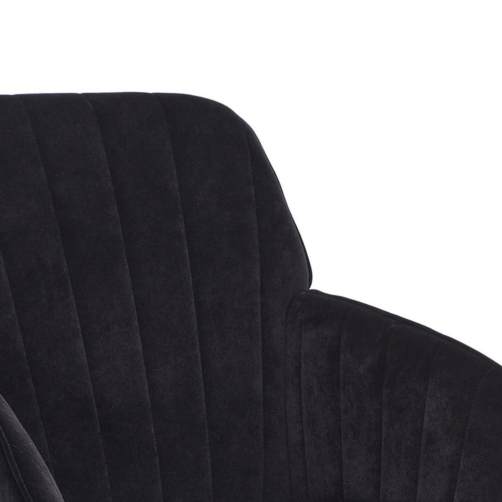 Kena Swivel Office Chair, Black Tufted Velvet, Adjustable Height, Silver