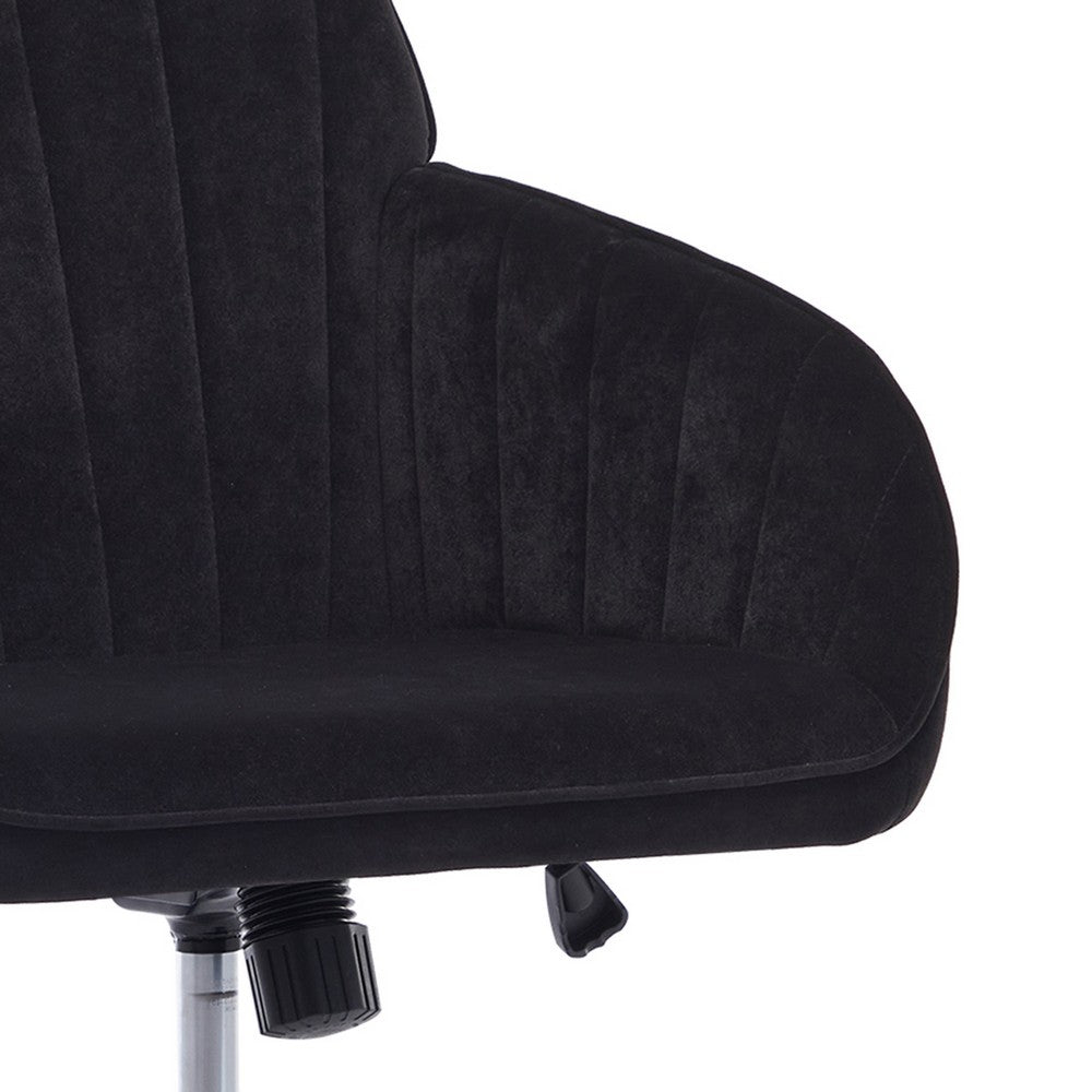 Kena Swivel Office Chair, Black Tufted Velvet, Adjustable Height, Silver