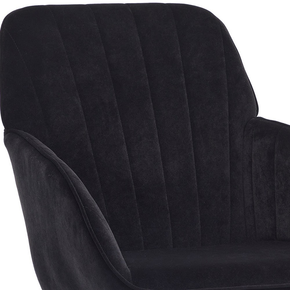Kena Swivel Office Chair, Black Tufted Velvet, Adjustable Height, Silver