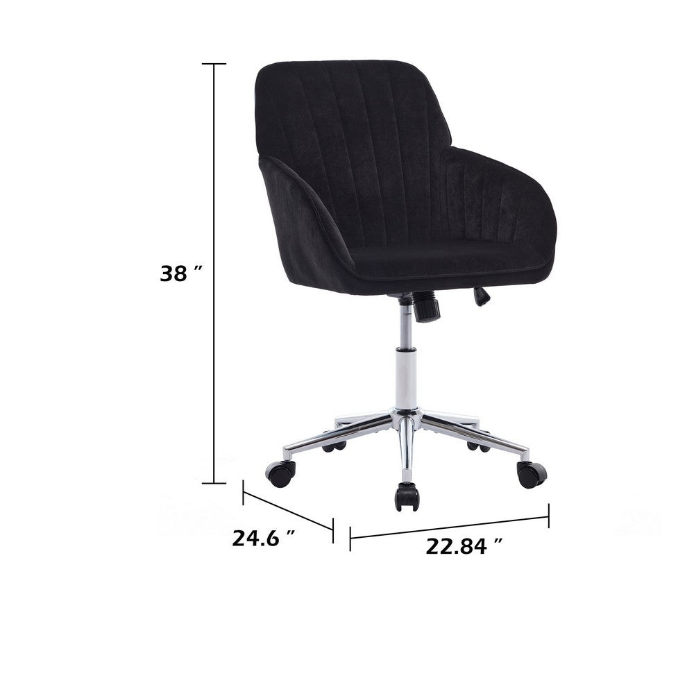 Kena Swivel Office Chair, Black Tufted Velvet, Adjustable Height, Silver