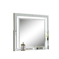 Pumi Dresser Mirror w LED, Glass Panel Trim, Ivory 38x44 Rectangular