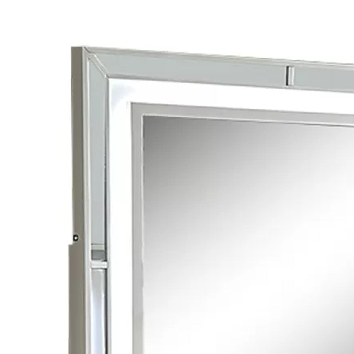 Pumi Dresser Mirror w LED, Glass Panel Trim, Ivory 38x44 Rectangular