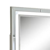 Pumi Dresser Mirror w LED, Glass Panel Trim, Ivory 38x44 Rectangular