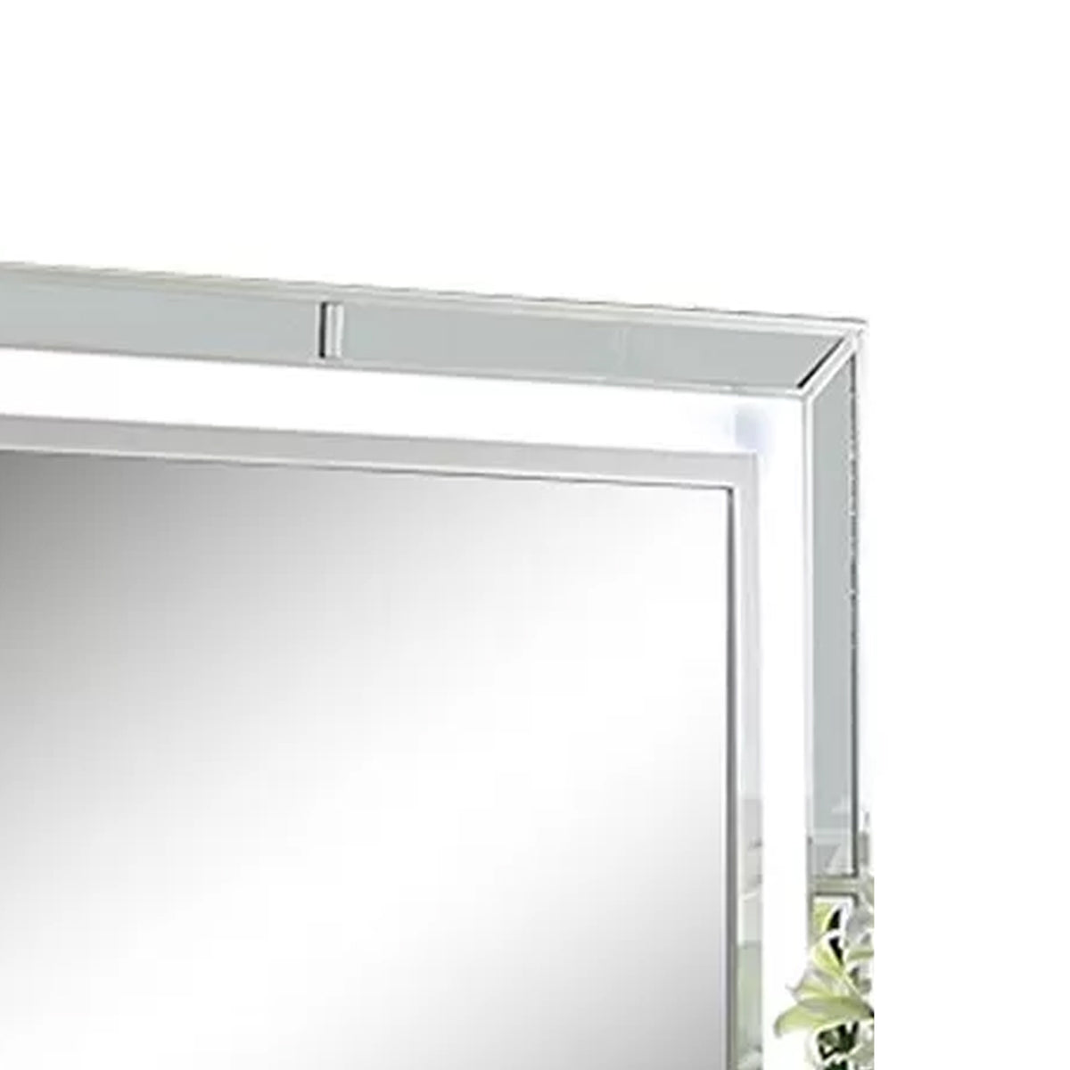 Pumi Dresser Mirror w LED, Glass Panel Trim, Ivory 38x44 Rectangular