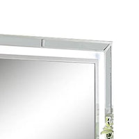 Pumi Dresser Mirror w LED, Glass Panel Trim, Ivory 38x44 Rectangular