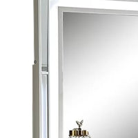 Pumi Dresser Mirror w LED, Glass Panel Trim, Ivory 38x44 Rectangular