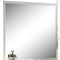 Pumi Dresser Mirror w LED, Glass Panel Trim, Ivory 38x44 Rectangular