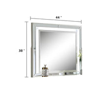 Pumi Dresser Mirror w LED, Glass Panel Trim, Ivory 38x44 Rectangular