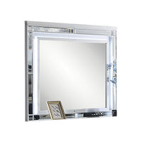 Liva Dresser Mirror w LED, Glass Panel Trim, Silver 38x44 Rectangular