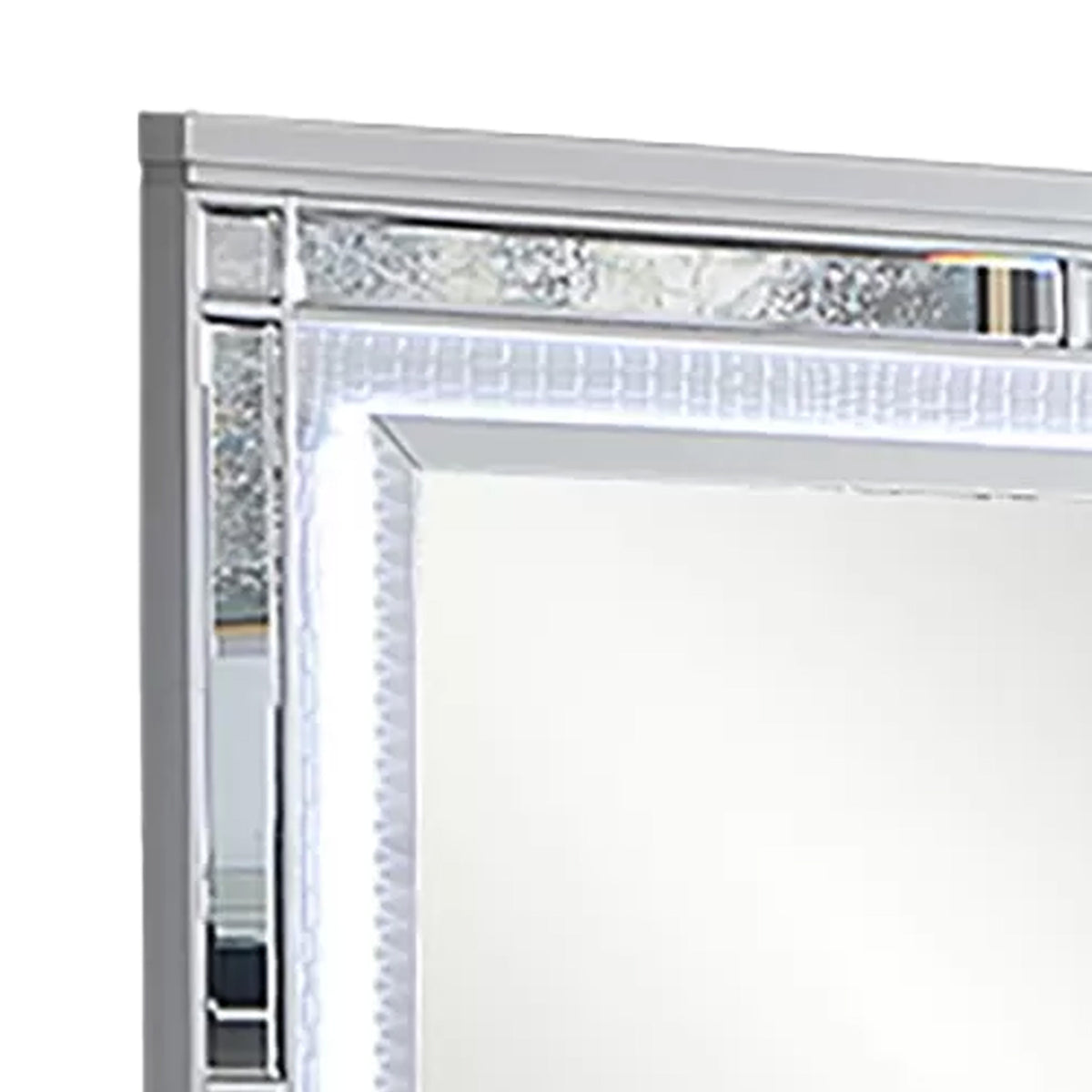 Liva Dresser Mirror w LED, Glass Panel Trim, Silver 38x44 Rectangular