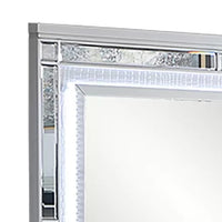 Liva Dresser Mirror w LED, Glass Panel Trim, Silver 38x44 Rectangular