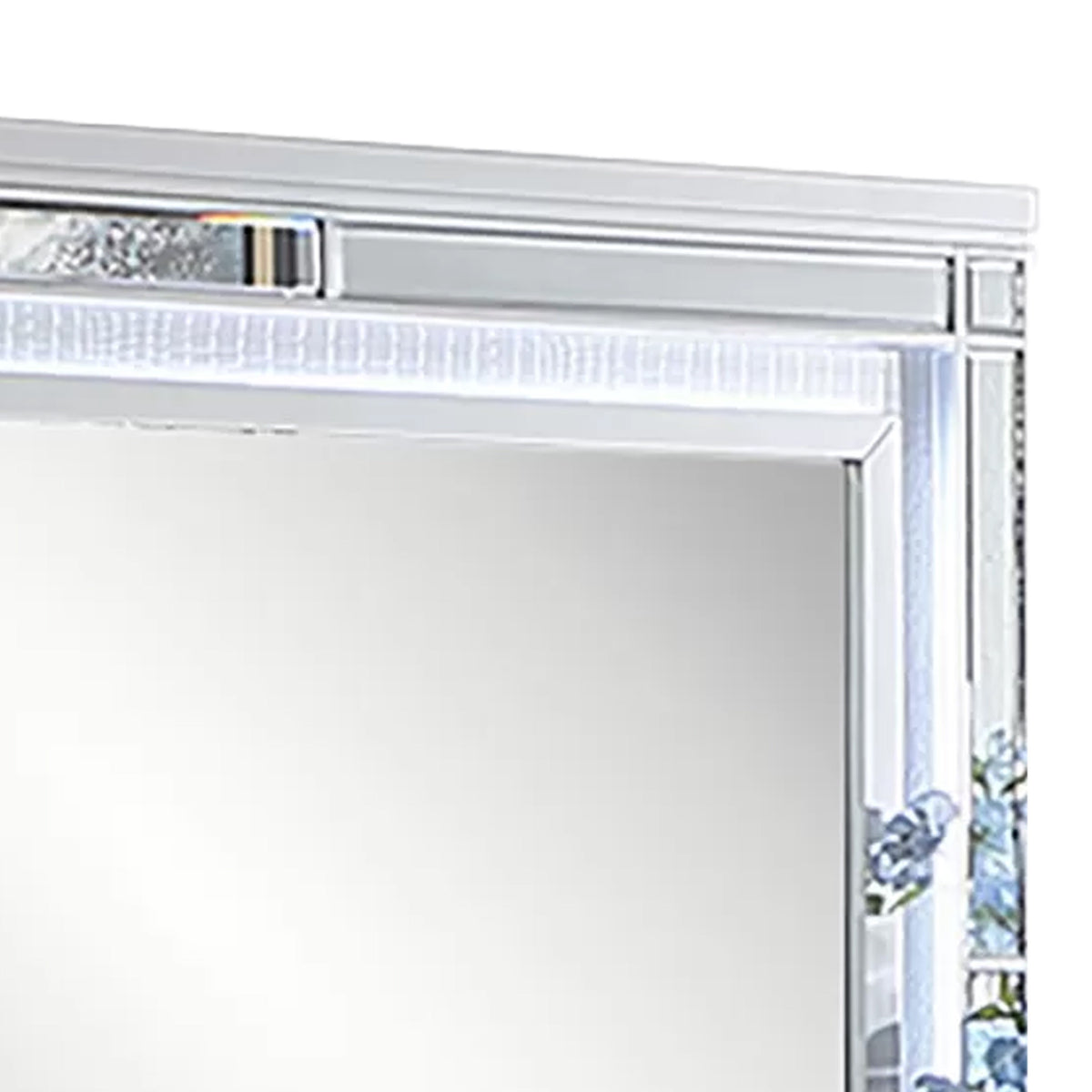 Liva Dresser Mirror w LED, Glass Panel Trim, Silver 38x44 Rectangular