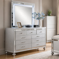 Liva Dresser Mirror w LED, Glass Panel Trim, Silver 38x44 Rectangular