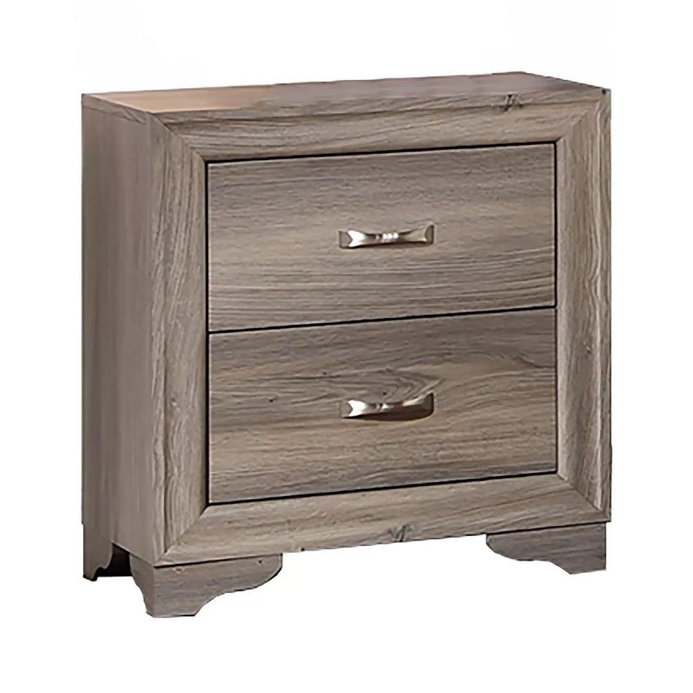 Aaz Nightstand, 2 Drawers, Silver Handles, Weathered Gray