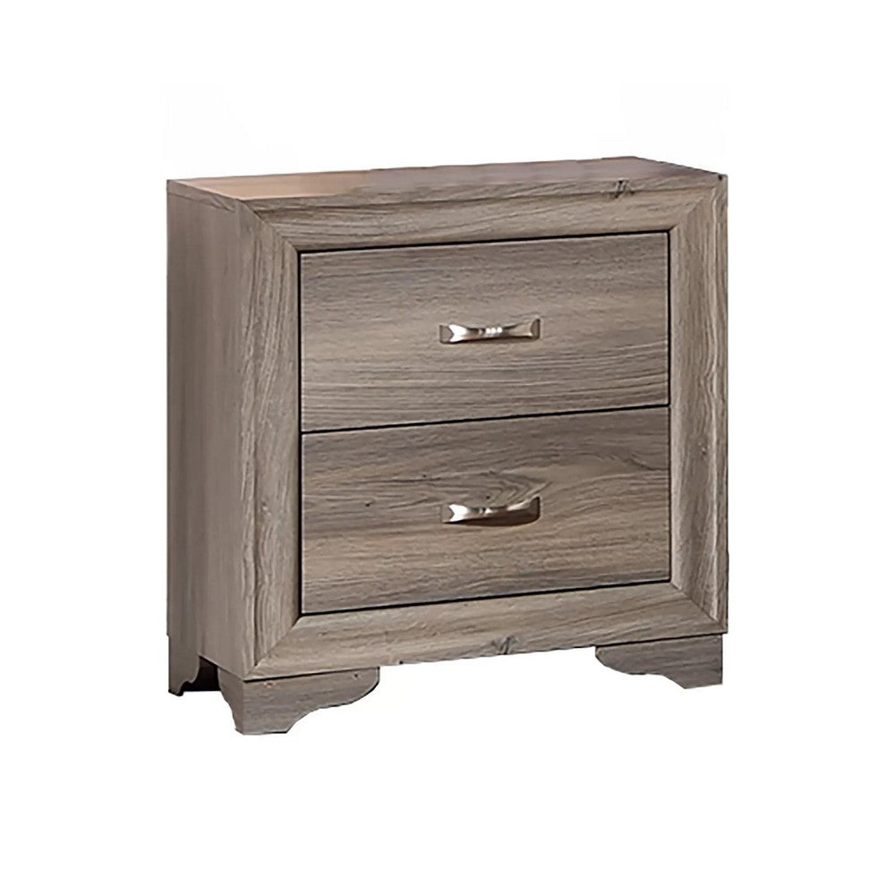 Aaz Nightstand, 2 Drawers, Silver Handles, Weathered Gray