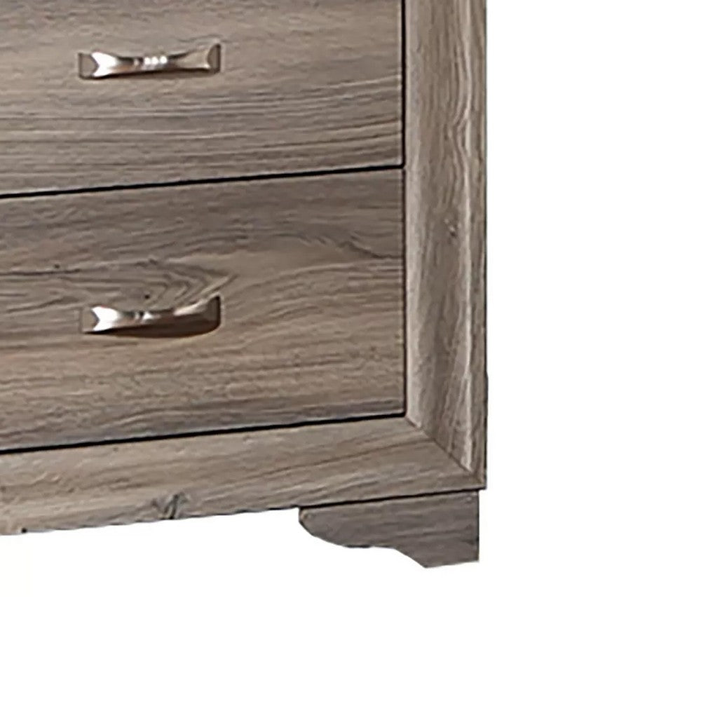 Aaz Nightstand, 2 Drawers, Silver Handles, Weathered Gray