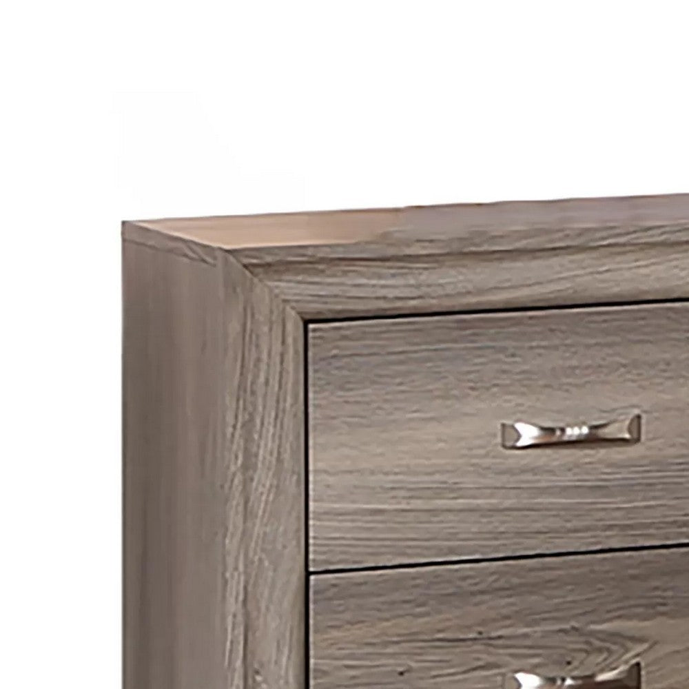 Aaz Nightstand, 2 Drawers, Silver Handles, Weathered Gray