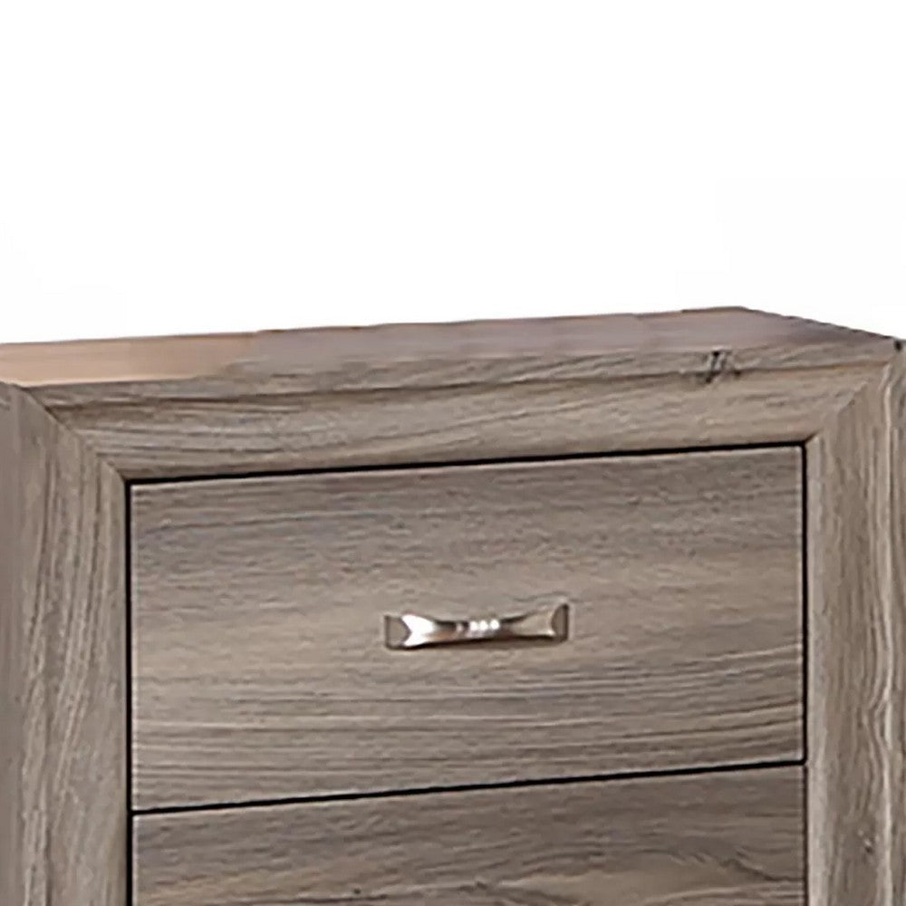 Aaz Nightstand, 2 Drawers, Silver Handles, Weathered Gray