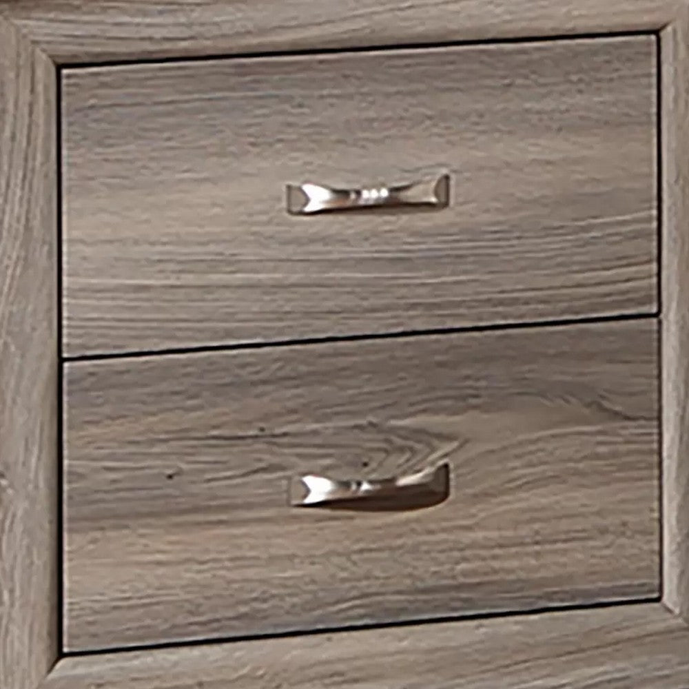 Aaz Nightstand, 2 Drawers, Silver Handles, Weathered Gray