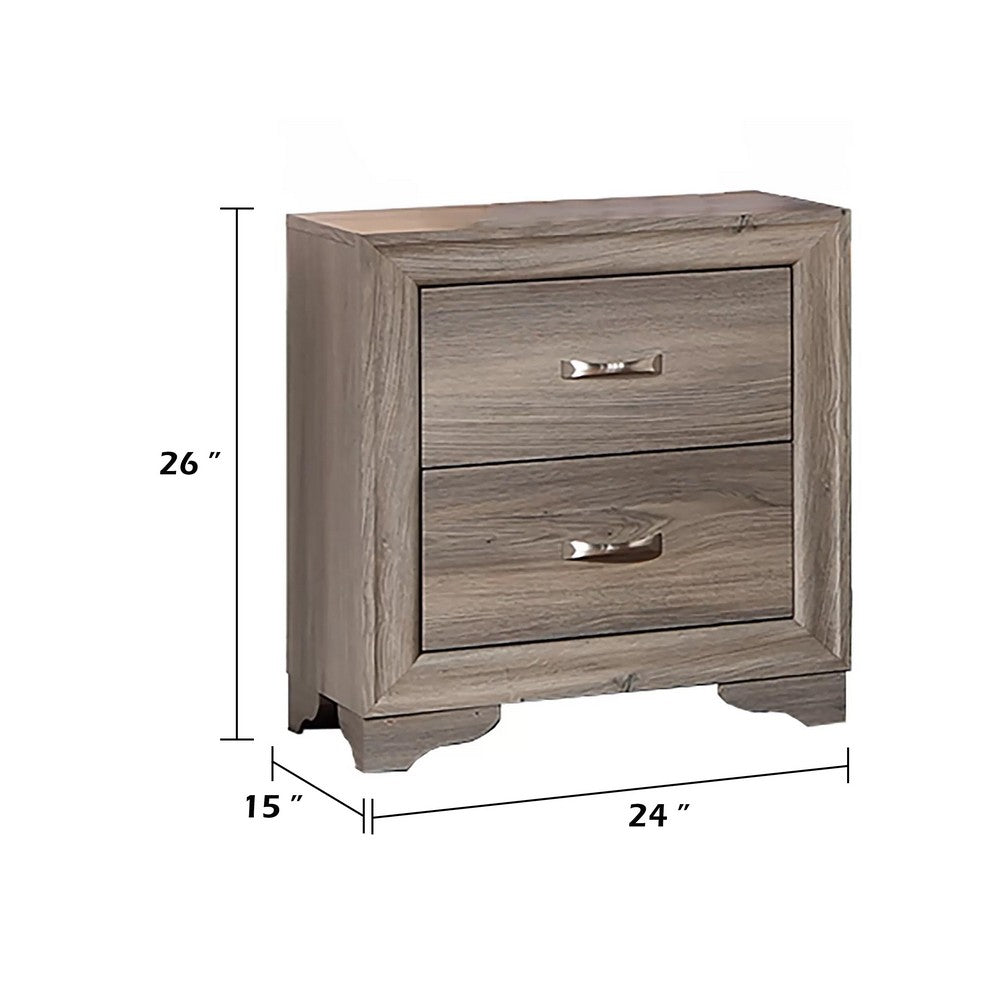 Aaz Nightstand, 2 Drawers, Silver Handles, Weathered Gray