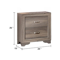 Aaz Nightstand, 2 Drawers, Silver Handles, Weathered Gray
