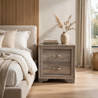 Aaz Nightstand, 2 Drawers, Silver Handles, Weathered Gray