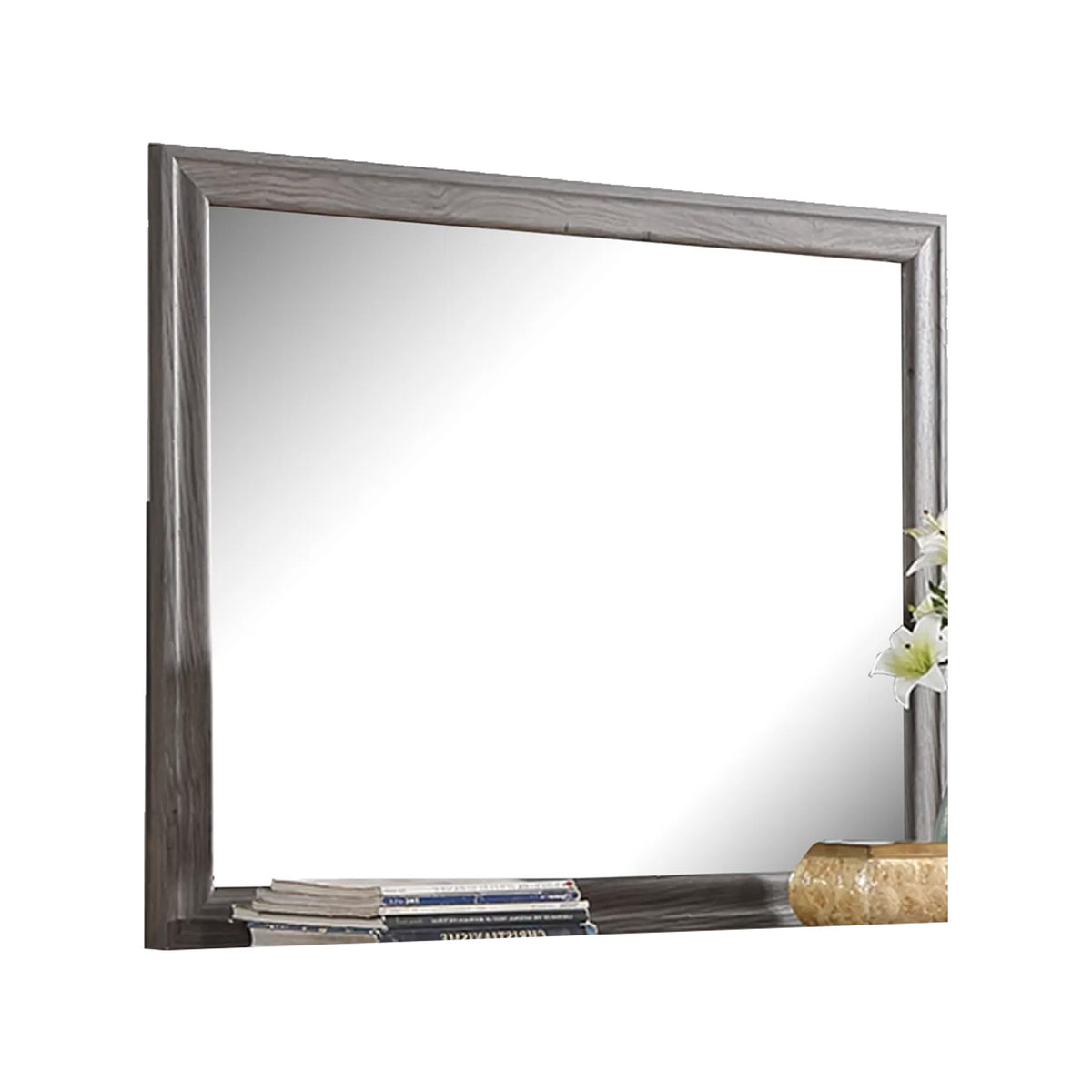 Aaz Dresser Mirror, Framed Design, Weathered Gray 37x47 Rectangular