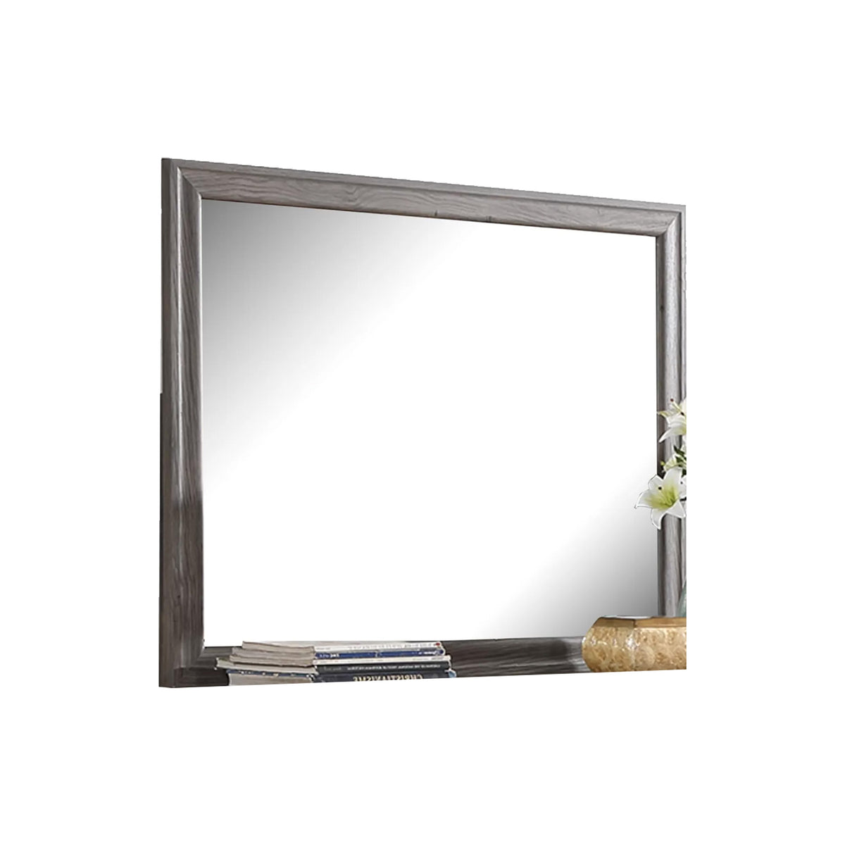 Aaz Dresser Mirror, Framed Design, Weathered Gray 37x47 Rectangular