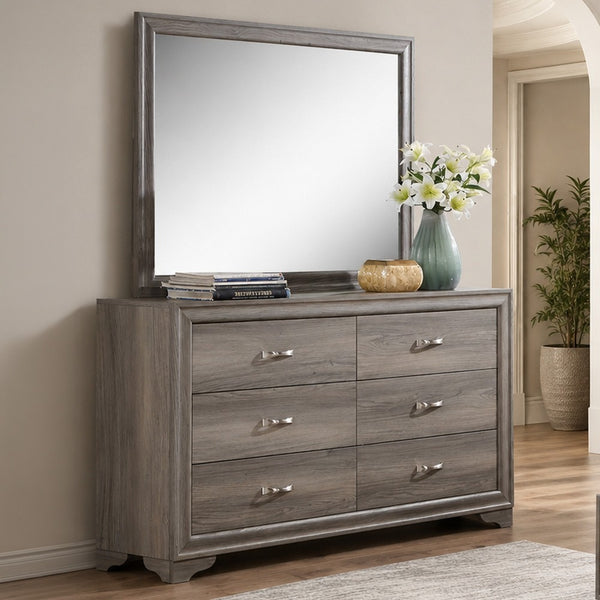 Aaz Dresser Mirror, Framed Design, Weathered Gray 37x47 Rectangular