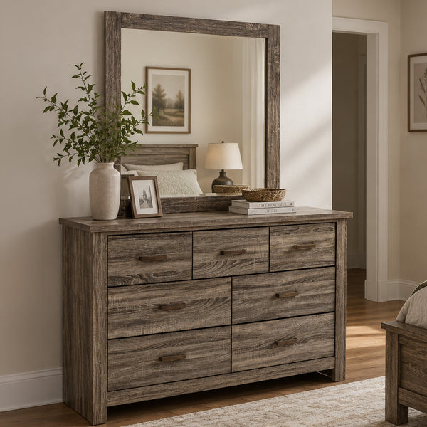Ency Dresser Mirror, Framed Border, Textured Brown 38x43 Rectangular