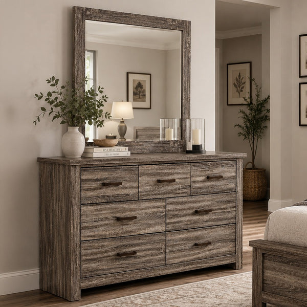 Ency Dresser Mirror, Framed Border, Textured Brown 38x43 Rectangular