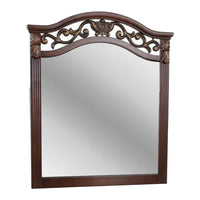 Ansa Arched Dresser Mirror, Carved Frame, Dark Cherry Brown Wood 37x41