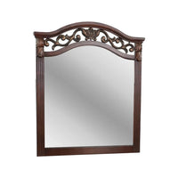 Ansa Arched Dresser Mirror, Carved Frame, Dark Cherry Brown Wood 37x41