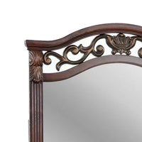 Ansa Arched Dresser Mirror, Carved Frame, Dark Cherry Brown Wood 37x41