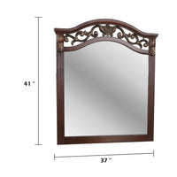 Ansa Arched Dresser Mirror, Carved Frame, Dark Cherry Brown Wood 37x41
