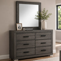 Luyi Dresser Mirror, Framed Border, Textured Foil Gray 35 Inch Square
