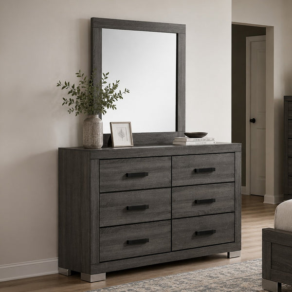 Luyi Dresser Mirror, Framed Border, Textured Foil Gray 35 Inch Square