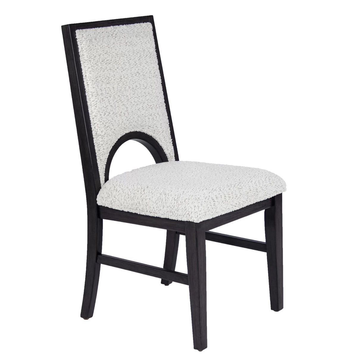 Alok Dining Side Chair Set of 2, Arch Cutout Back, White Cushions, Black