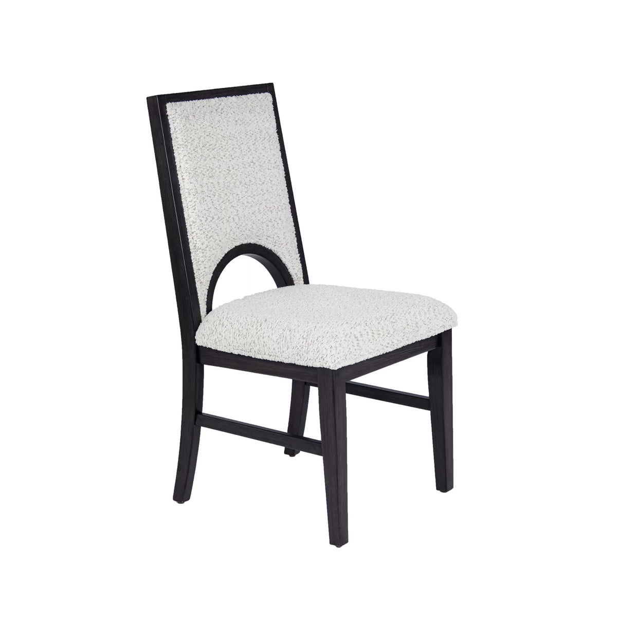 Alok Dining Side Chair Set of 2, Arch Cutout Back, White Cushions, Black