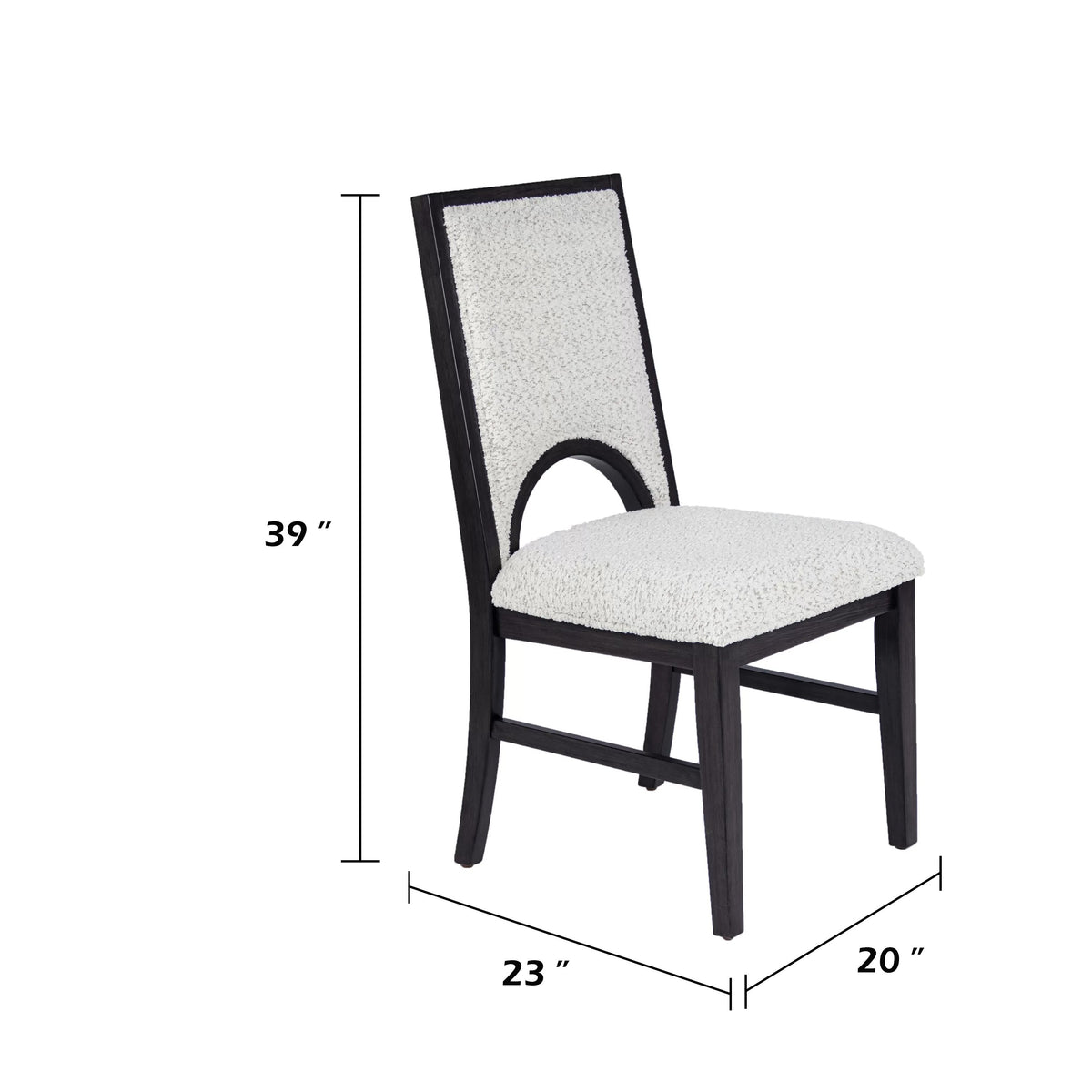 Alok Dining Side Chair Set of 2, Arch Cutout Back, White Cushions, Black
