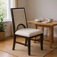 Alok Dining Side Chair Set of 2, Arch Cutout Back, White Cushions, Black