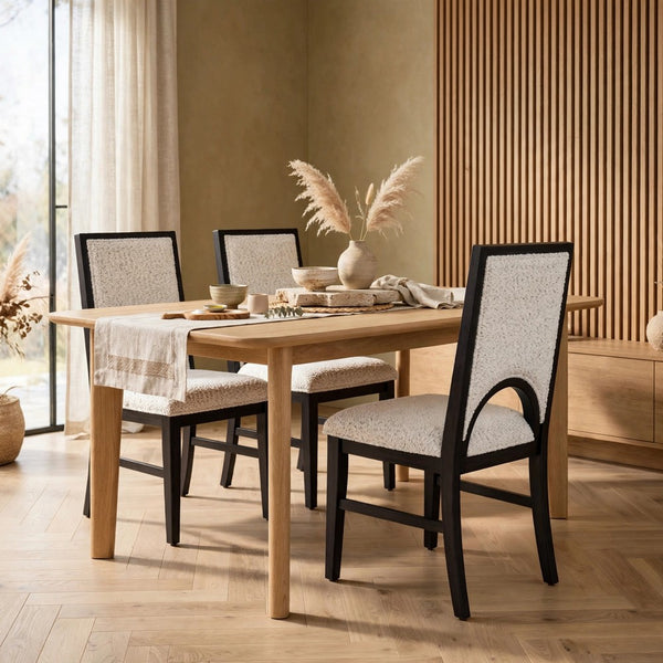Alok Dining Side Chair Set of 2, Arch Cutout Back, White Cushions, Black