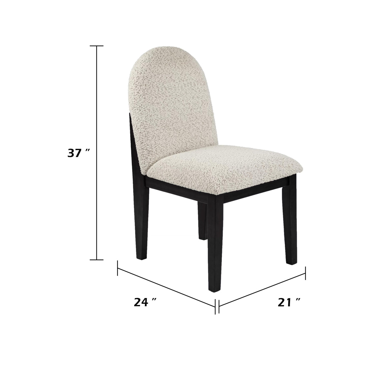 Sima Dining Side Chair Set of 2, Arched Back, White Cushions, Black Frame