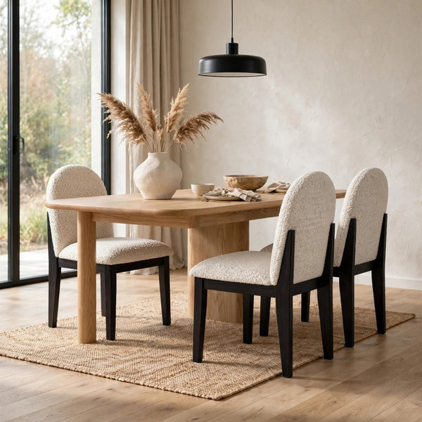 Sima Dining Side Chair Set of 2, Arched Back, White Cushions, Black Frame