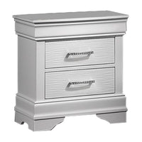 Shoba Nightstand, 2 Textured Drawers, Faux Diamond Inlaid Handles, White