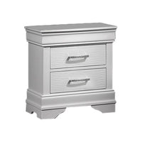 Shoba Nightstand, 2 Textured Drawers, Faux Diamond Inlaid Handles, White