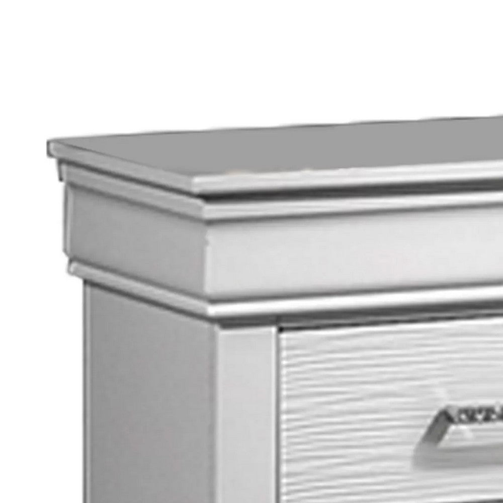 Shoba Nightstand, 2 Textured Drawers, Faux Diamond Inlaid Handles, White