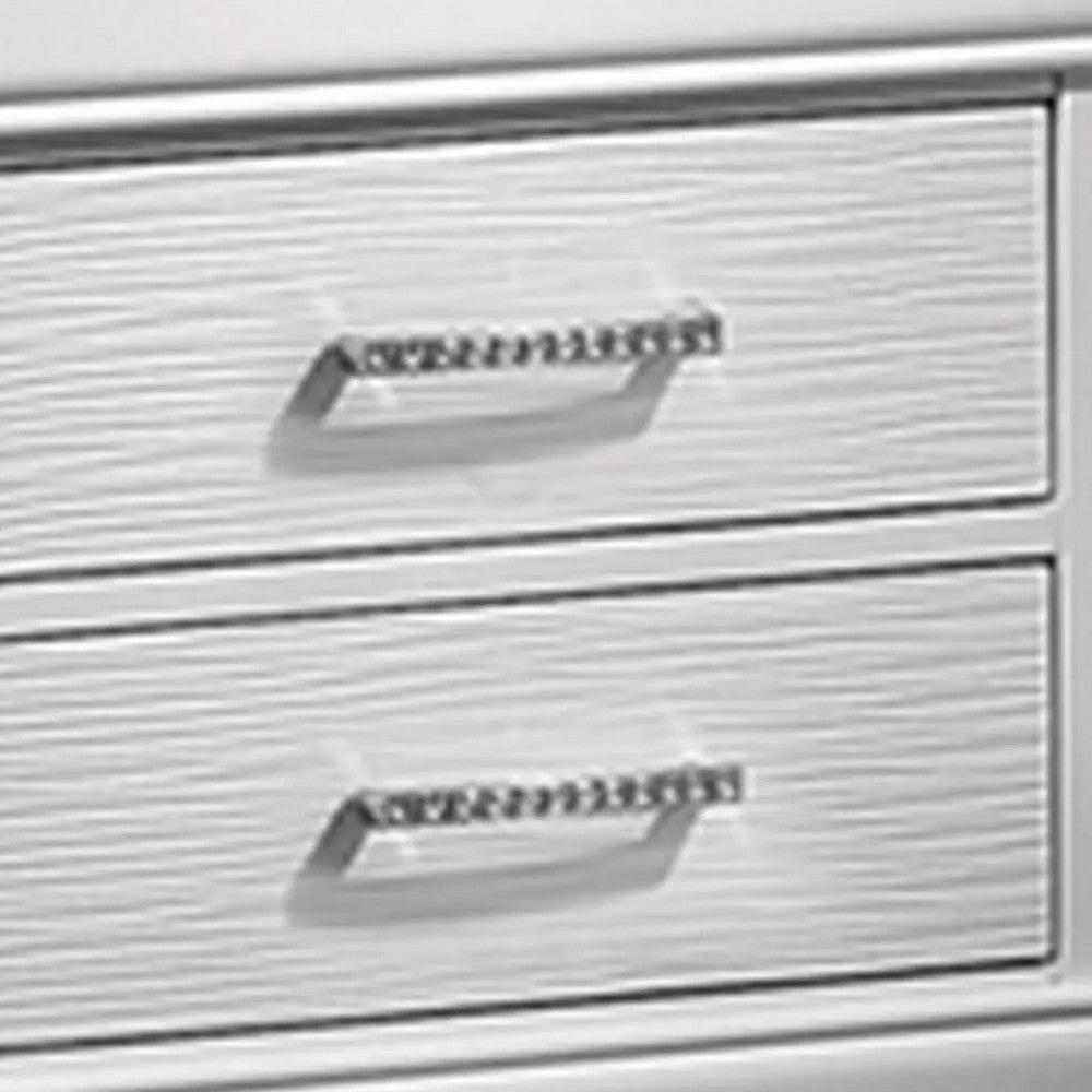 Shoba Nightstand, 2 Textured Drawers, Faux Diamond Inlaid Handles, White