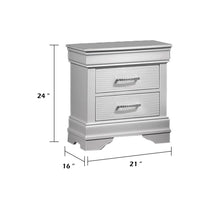 Shoba Nightstand, 2 Textured Drawers, Faux Diamond Inlaid Handles, White